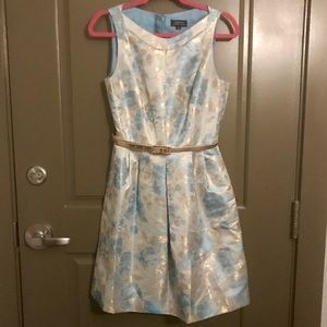 Blue and gold metallic flare dress